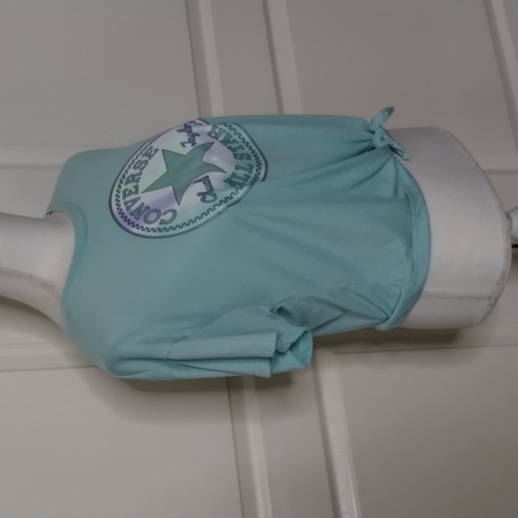 Converse size large girls mint green Chuck Taylor all-star crop tee with tie - Picture 2 of 7